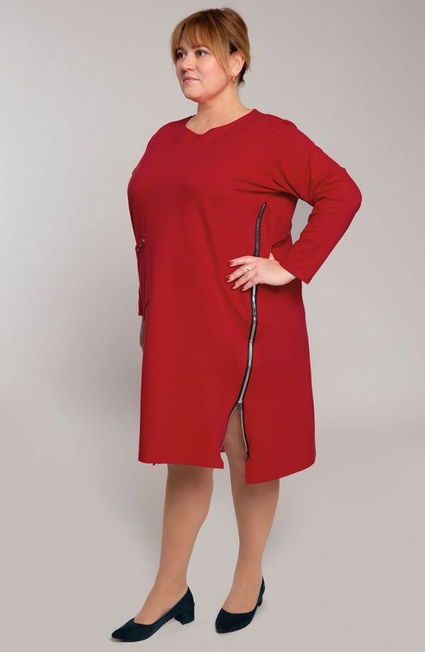 Czerwona sukienka dresowa z suwakiem