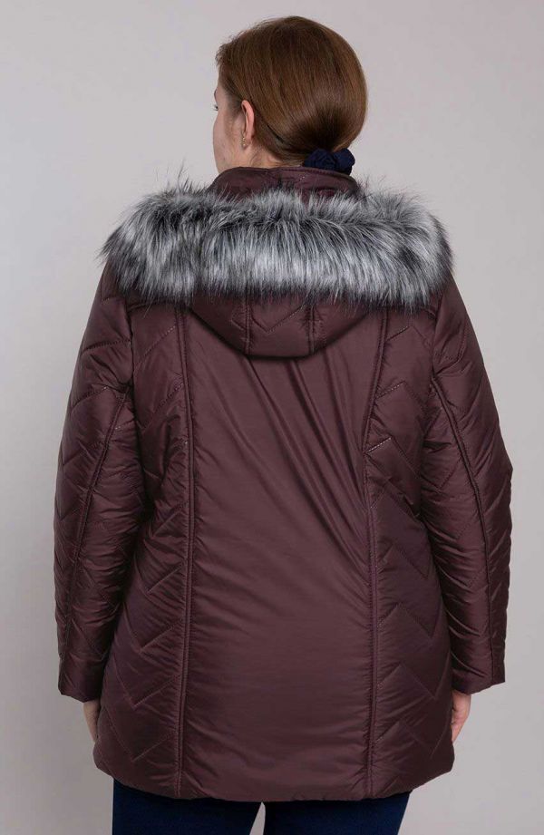 Lekka bordowa kurtka na zimę z futerkiem