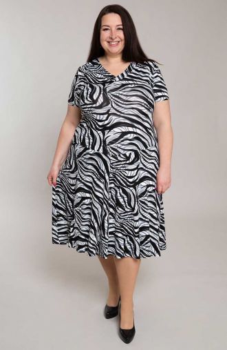 Rozkloszowana sukienka szara zebra