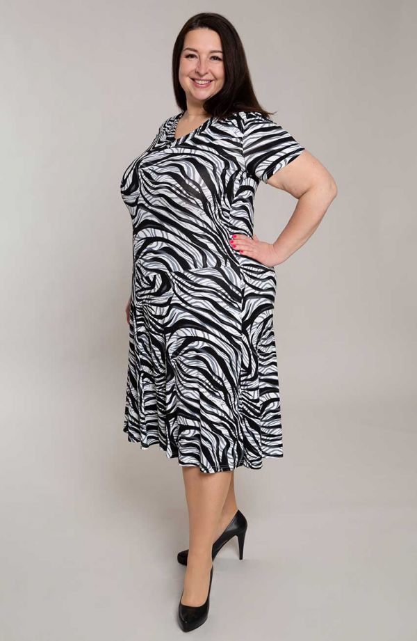Rozkloszowana sukienka szara zebra