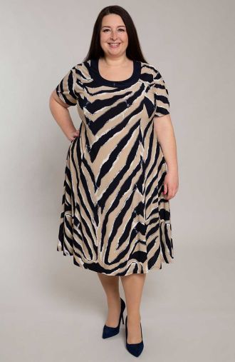 Rozkloszowana sukienka beżowa zebra