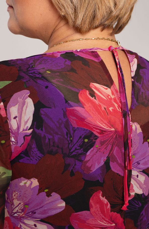 Dwuwarstwowa sukienka fioletowe lilie