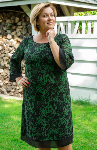 Dwuwarstwowa zielona sukienka w cętki