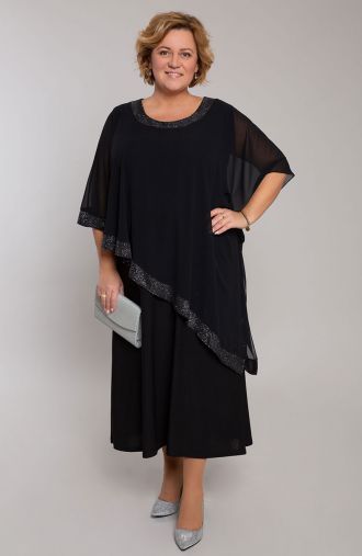 Długa czarna sukienka z brokatem
