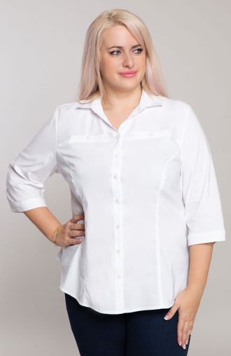 <span>Bluzki damskie duże rozmiary - e</span>legancka klasyczna koszula w kolorze bieli