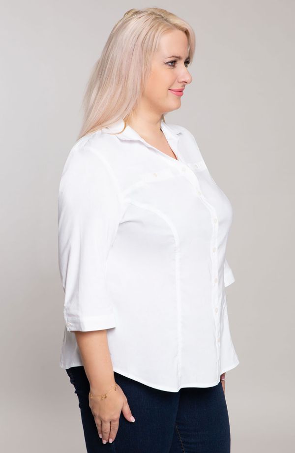 Bluzki damskie duże rozmiary - elegancka klasyczna koszula w kolorze bieli