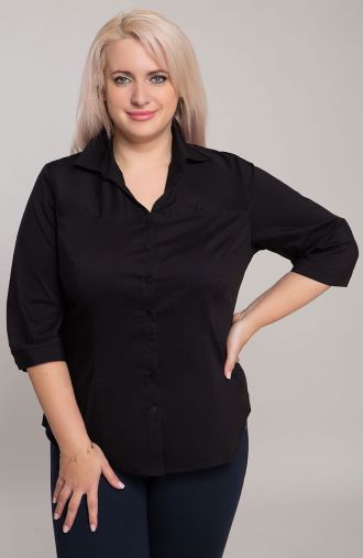 <span>Bluzki damskie duże rozmiary - k</span>lasyczna czarna koszula dekolt V