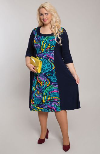 Granatowa sukienka kolorowe witraże