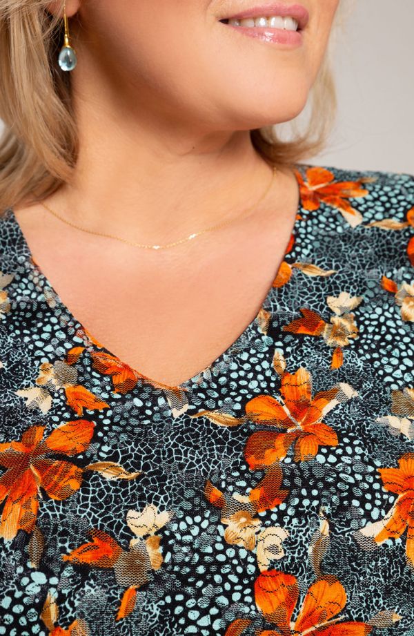 Asymetryczna bluzka w pomarańczowe lilie