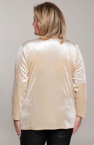 Beżowa welurowa bluzka srebrny błysk