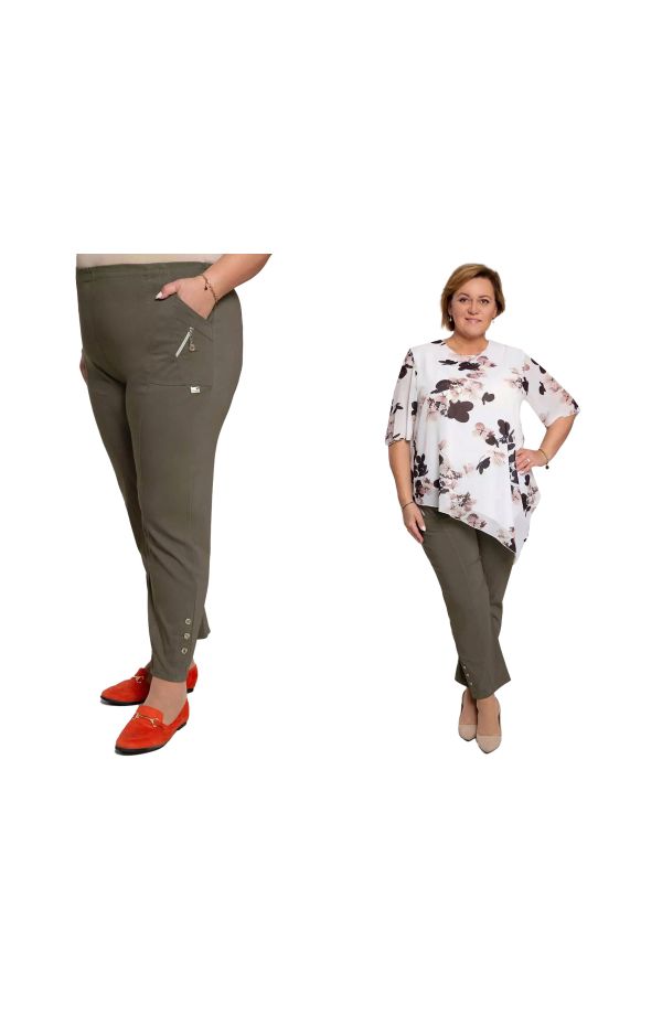 Długie oliwkowe spodnie z kieszeniami