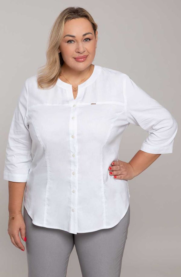 <span>Bluzki damskie duże rozmiary - k</span>lasyczna biała koszula z bawełny