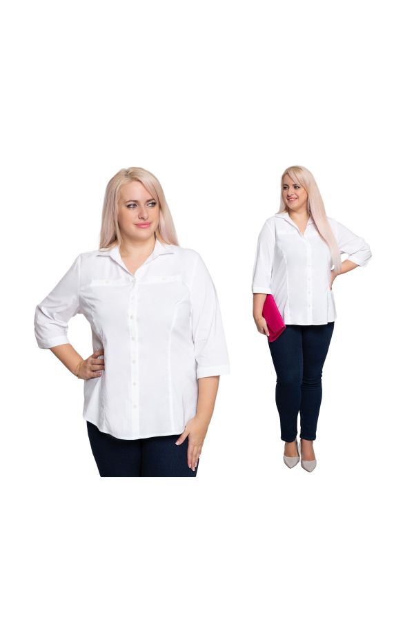 <span>Bluzki damskie duże rozmiary - e</span>legancka klasyczna koszula w kolorze bieli