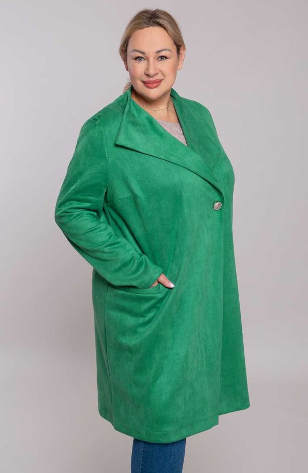 Zielony płaszczyk z kieszeniami