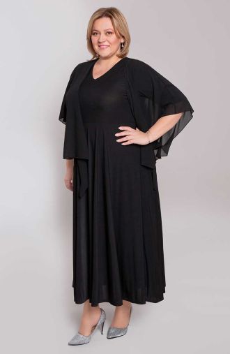 Długa czarna sukienka z mantylką