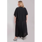 Długa czarna rozkloszowana sukienka maxi z szyfonową mantylką i dekoltem V | Modne Duże Rozmiary