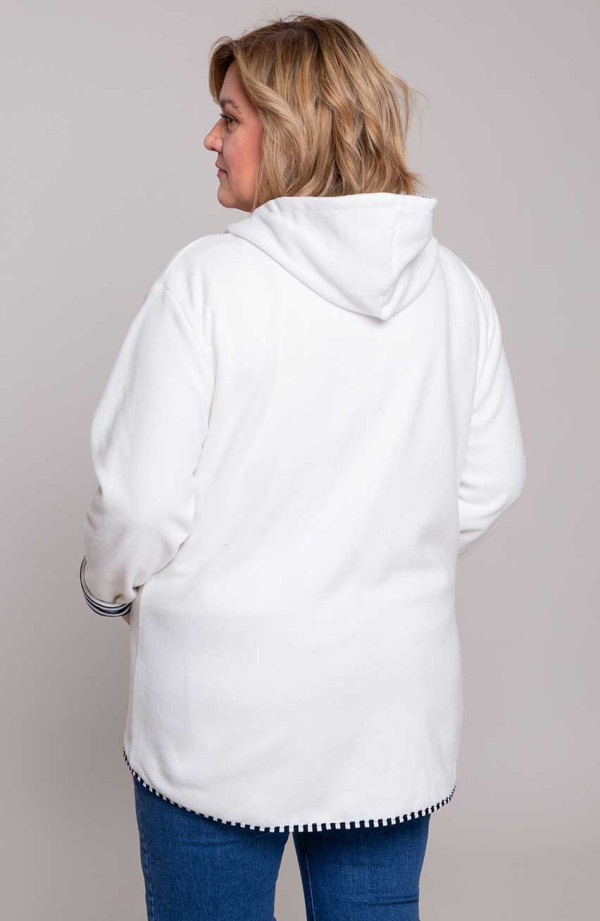 Damska kremowa rozpinana bluza plus size z polaru na wiosnę - z nieodpinanym kapturem | Modne Duże Rozmiary