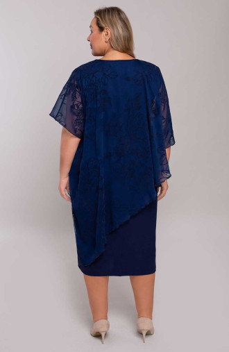 Granatowa sukienka ze wzorem w liście