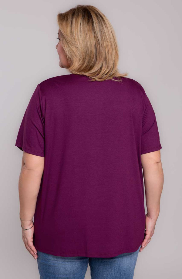 Jagodowa dzianinowa koszulka damska plus size na co dzień | Modne Duże Rozmiary