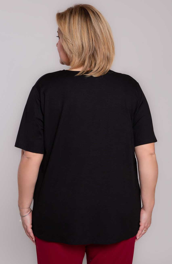 Czarna gładka dzianinowa koszulka damska plus size | Modne Duże Rozmiary