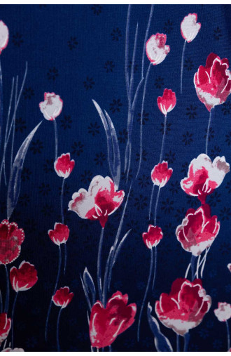 Ciemnoniebieska tunika w różowe kwiaty