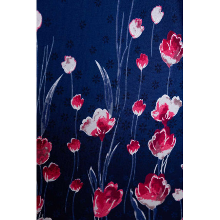 Ciemnoniebieska tunika w różowe kwiaty