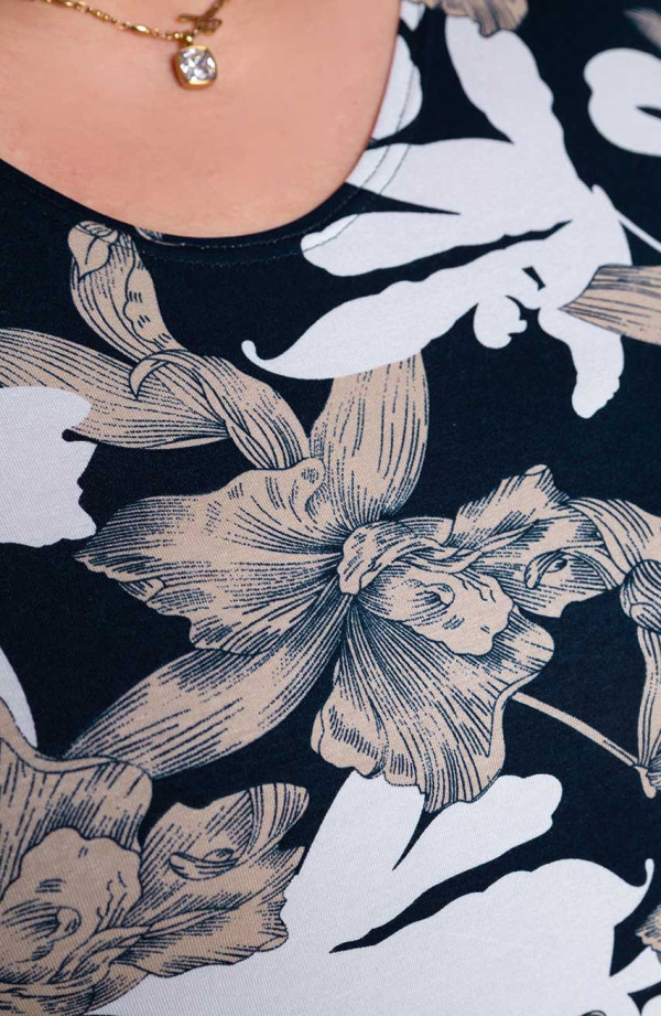 Granatowa tunika beżowe kwiaty