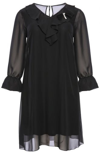 Czarna dwuwarstwowa sukienka z broszką