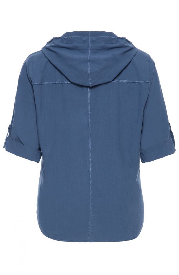 Niebieska bawełniana bluzka z kapturem - sklep dla puszystych