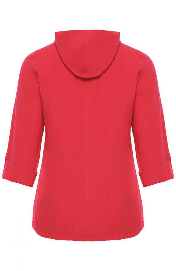 Czerwona bluza z bawełny z kapturem - moda dla puszystych