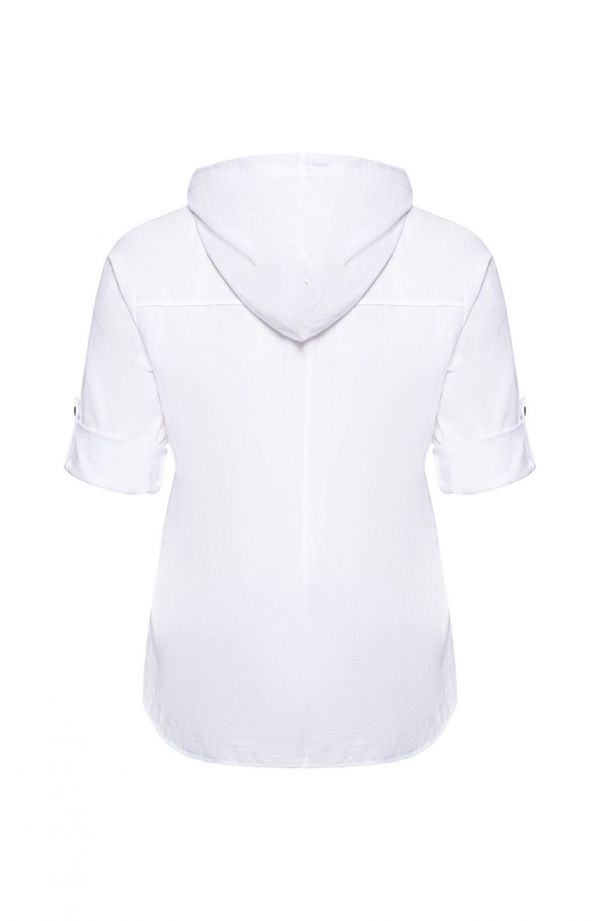 Biała bawełniana bluzka z kapturem<span> - moda xxl</span>