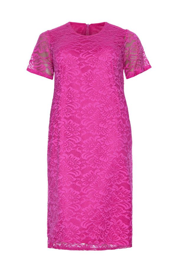 Różowa koronkowa sukienka z krótkim rękawem<span> - sukienki plus size</span>