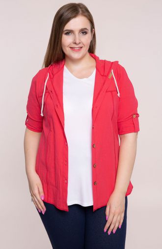 Czerwona bawełniana bluzka z kapturem<span> - moda xxl</span>