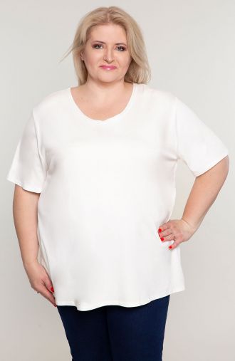 Kremowa dzianinowa koszulka - bluzki damskie duże rozmiary