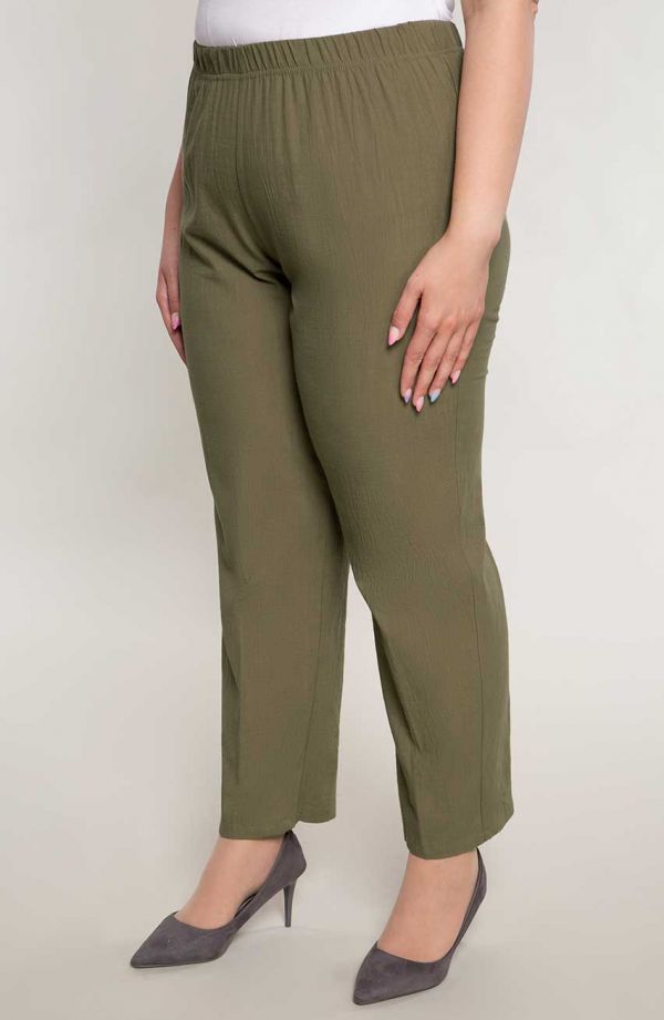 Bawełniane spodnie plus size w oliwkowym kolorze