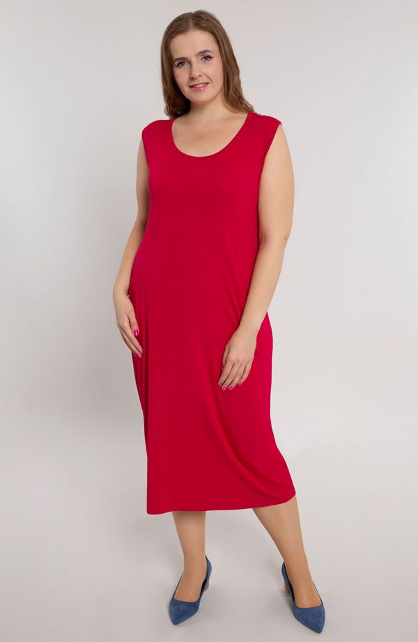 Gładka prosta sukienka w kolorze czerwieni