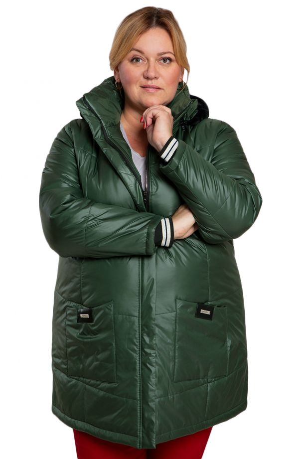 Zielona ciepła kurtka z kapturem